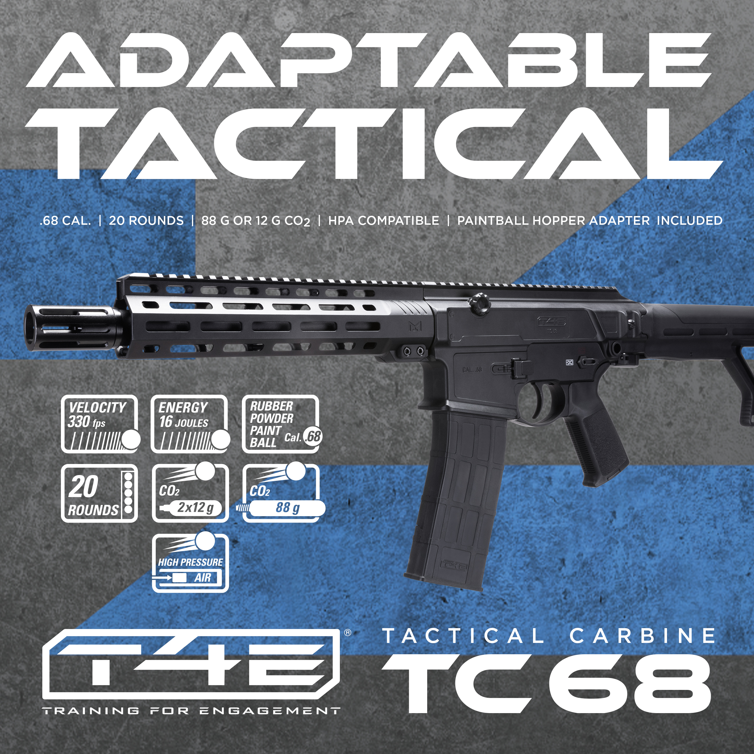 t4e  TC68 LESS LETHAL co2 POWERED TRAINING MARKER